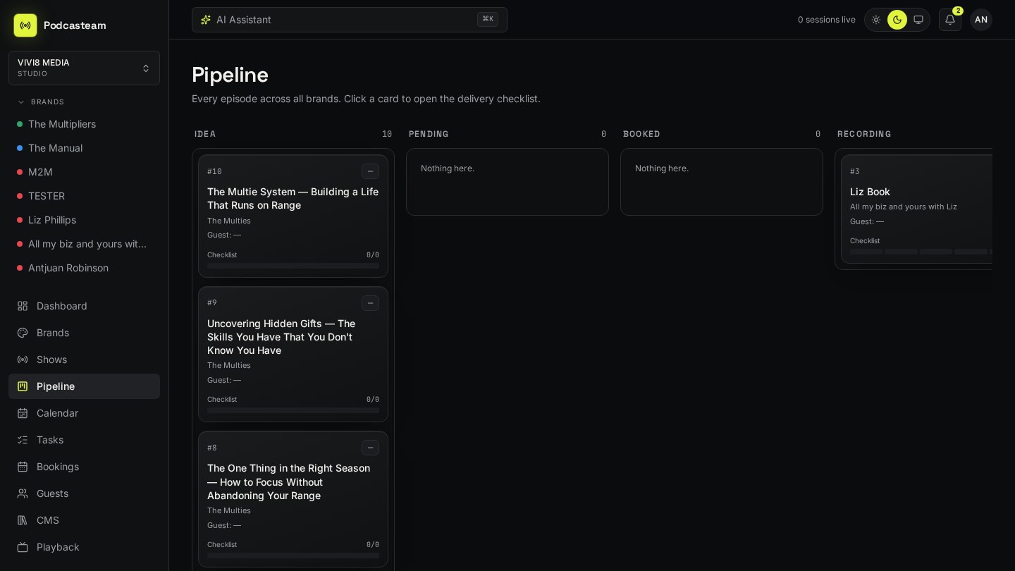Production pipeline interface in Podcasteam